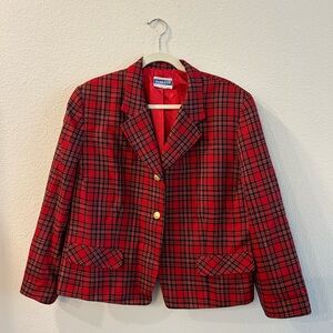 Vintage Pendleton Blazer Holiday Red Tartan Plaid 100% Virgin Wool